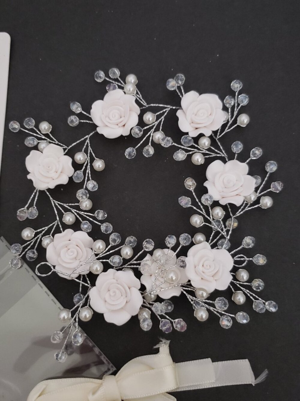 Flower & Pearl Hair Vine Pearl Bridal Headband #89